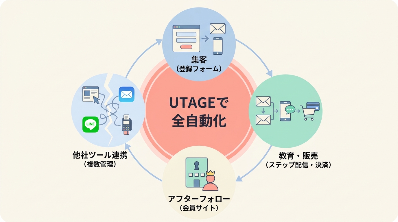 集客→教育→販売→アフターフォローを構築でつなぐ