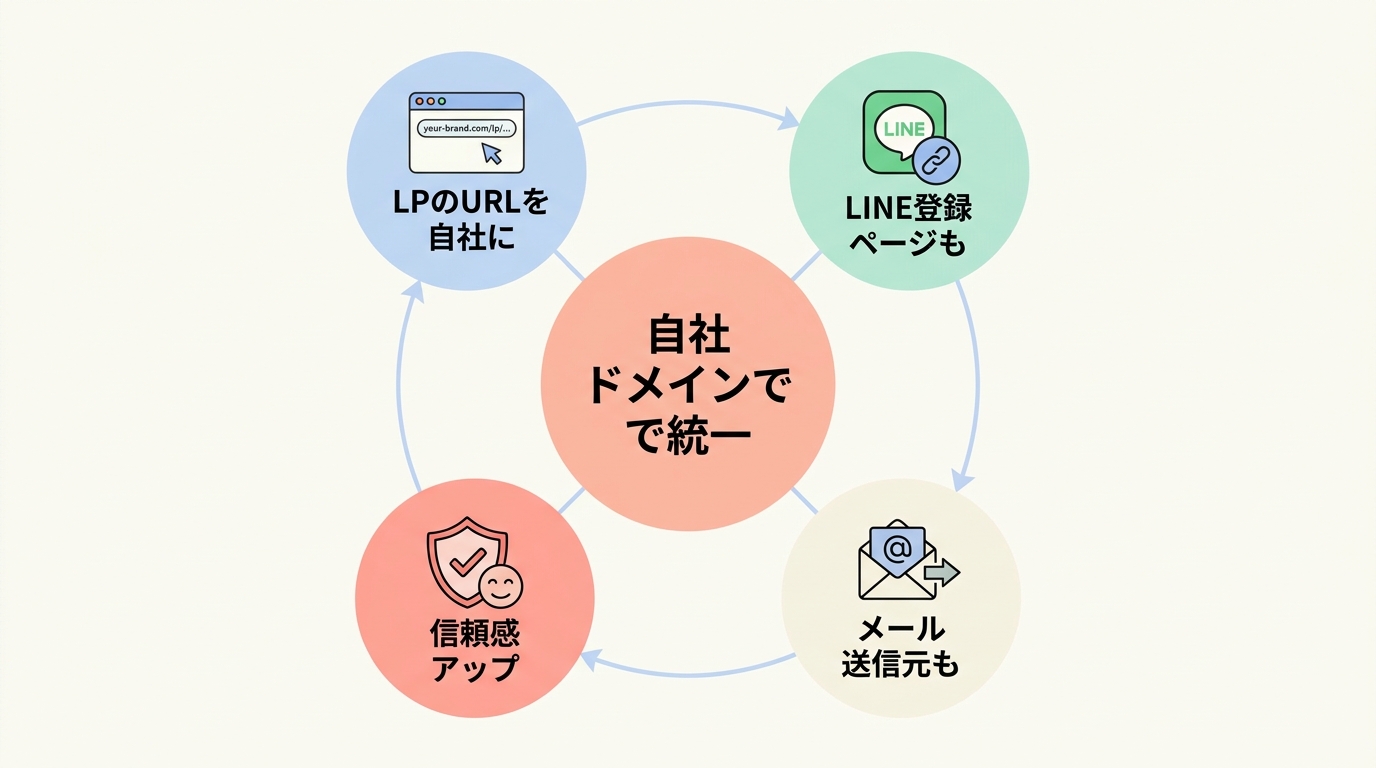 UTAGEで独自ドメインを使うとできること【結論:LP・LINE登録ページのURLを自社ドメインに】