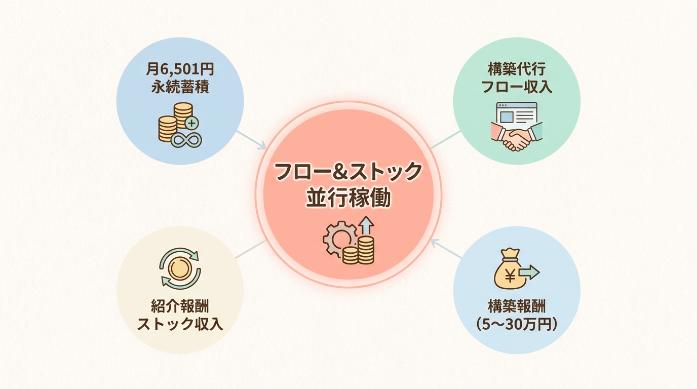 二刀流モデル｜構築代行（フロー）と紹介報酬（ストック）の同時稼働