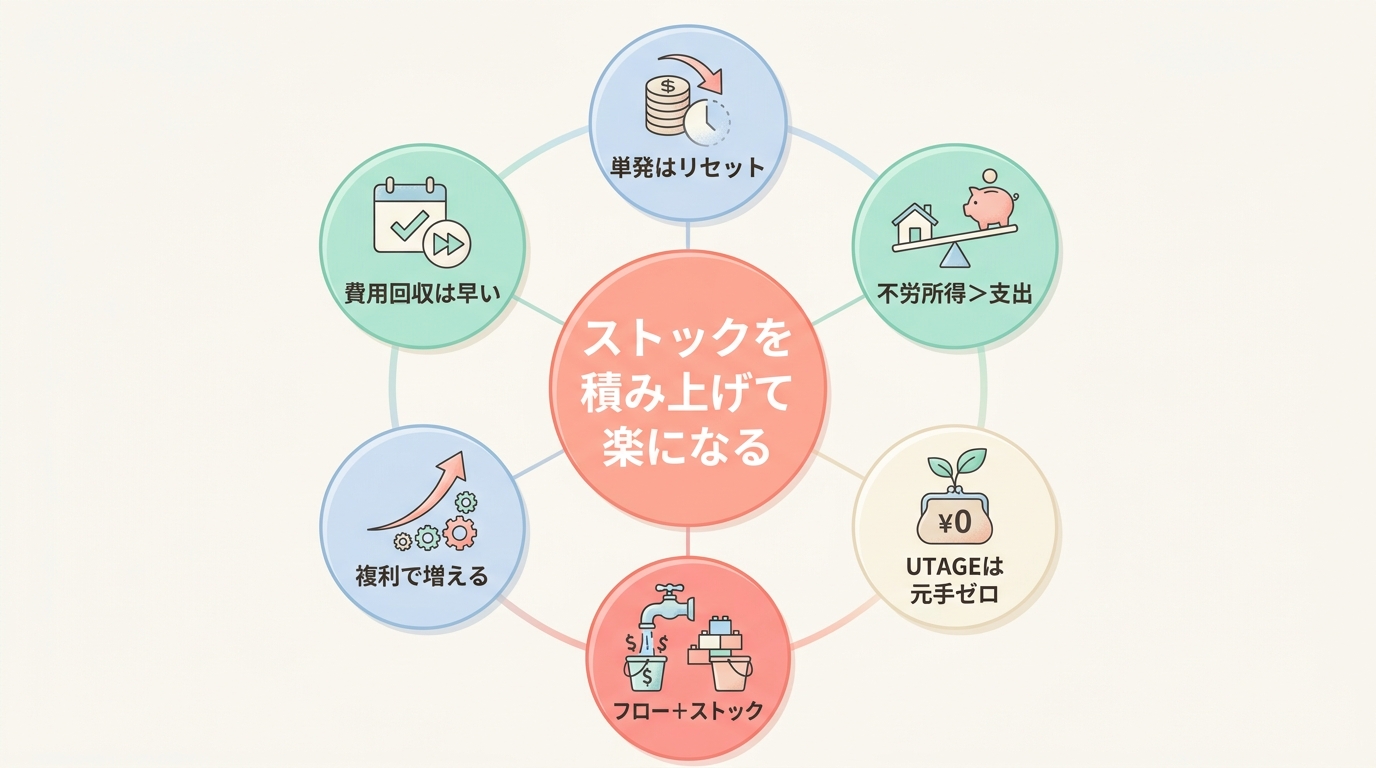 まとめ｜単発で疲弊するか、ストックを積み上げて楽になるか