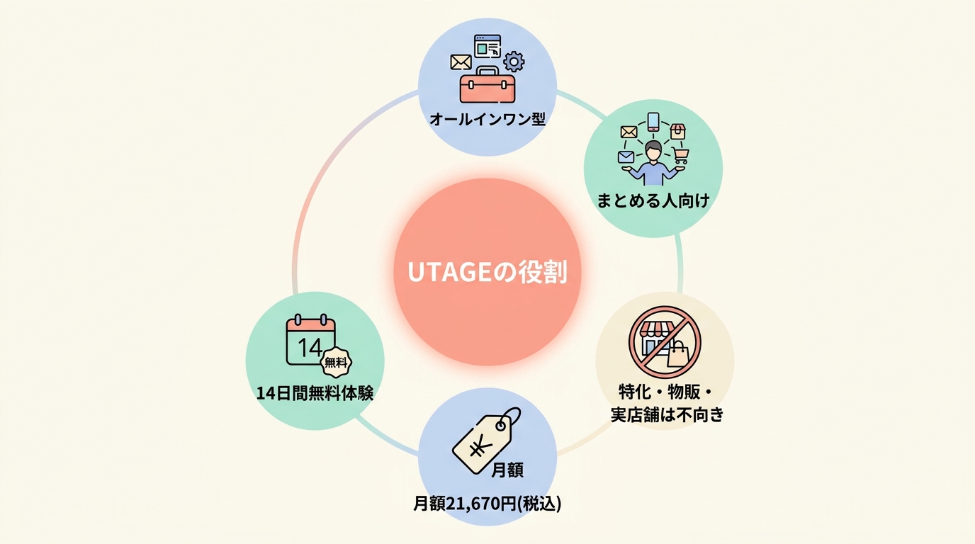 結論：UTAGEは「全部1本にまとめたい人」向けのオールインワン型ツール